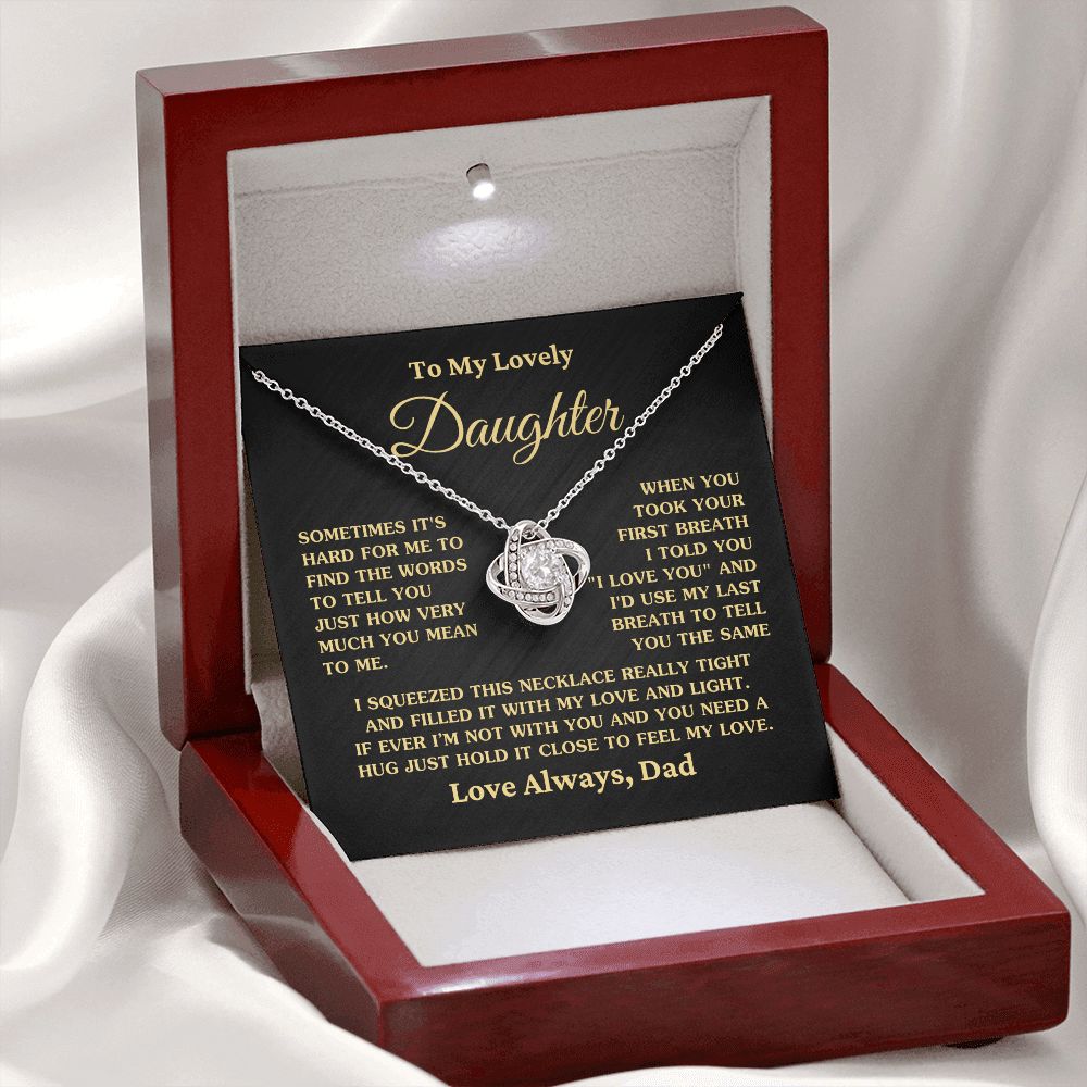 Gift for Daughter "First Breath" Gold Necklace From Dad - Artic Angel Exclusive Jewelry 14K White Gold Finish Mahogany Style Luxury Box (w/LED) 