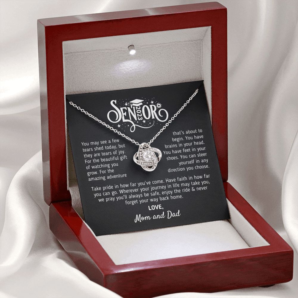 Gift for Graduation 2023 "Enjoy The Ride" Love, Mom and Dad Jewelry 14K White Gold Finish Mahogany Style Luxury Box (w/LED) 