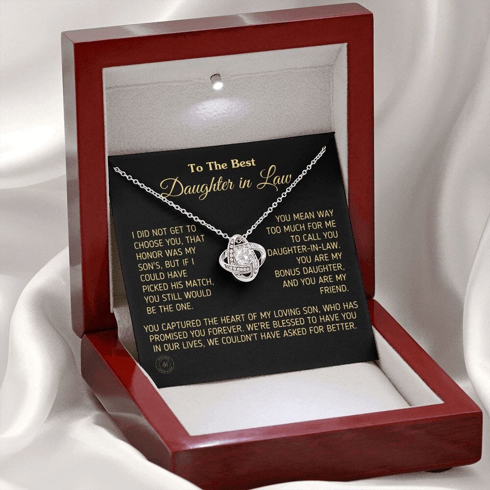 Gift for Daughter In Law "You Are My Bonus Daughter, You Are My Friend" Necklace Jewelry 14K White Gold Finish Mahogany Style Luxury Box (w/LED) 