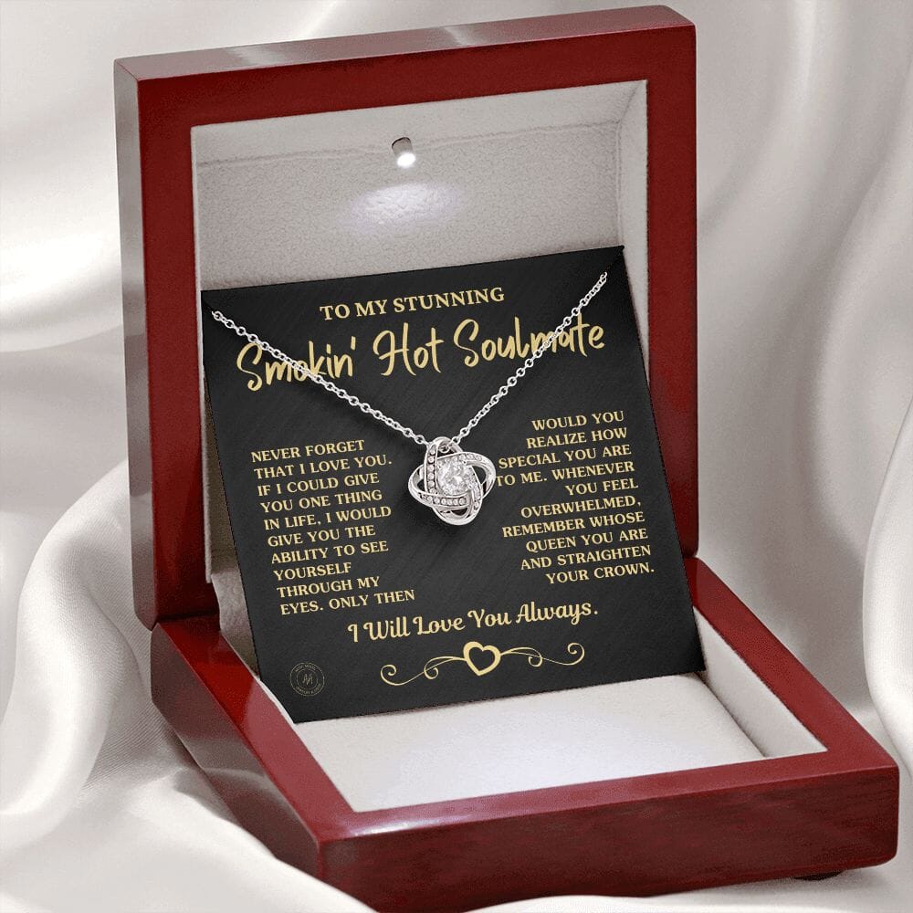 Gift For Soulmate "Remember Whose Queen You Are" Necklace Jewelry 14K White Gold Finish Mahogany Style Luxury Box (w/LED) 