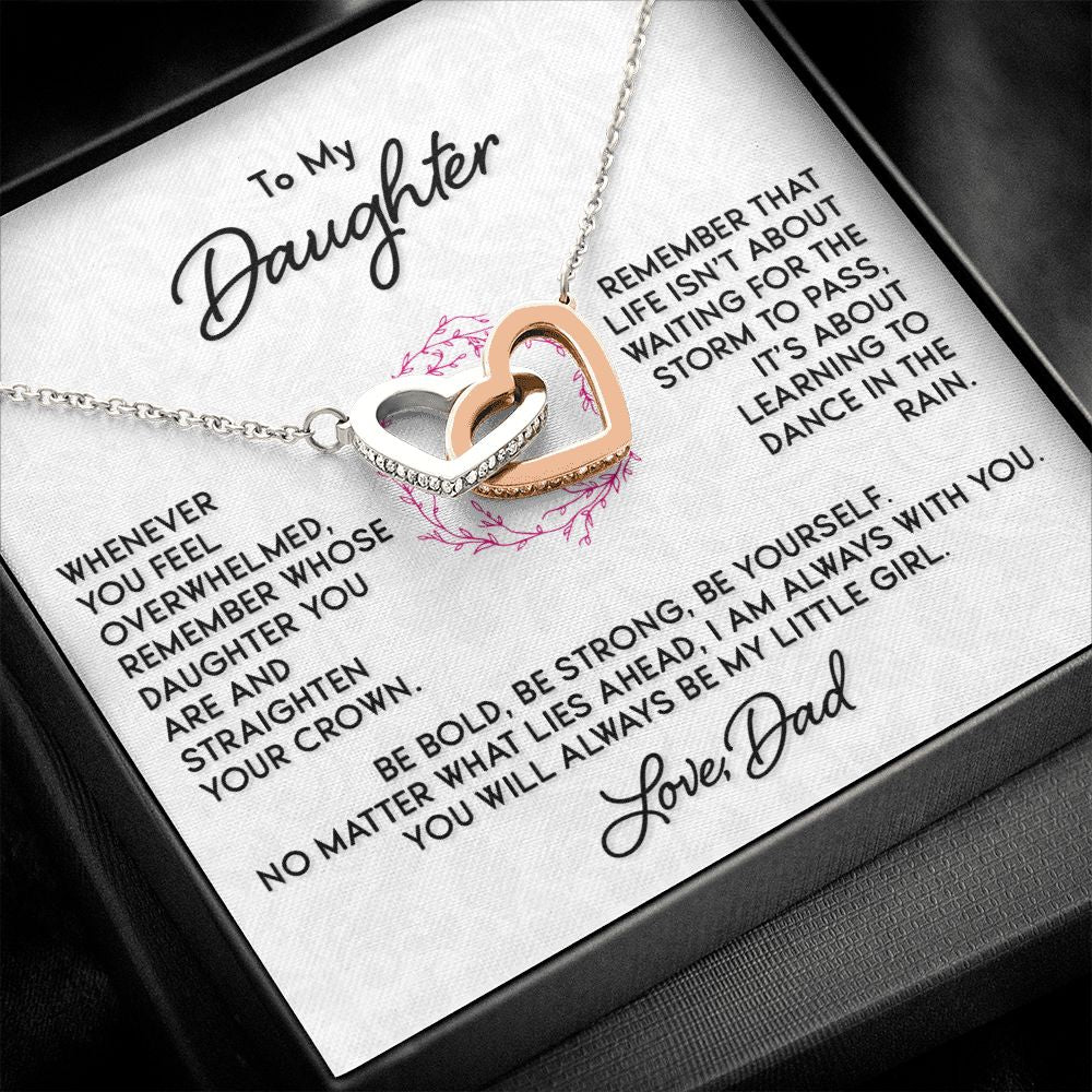 Gift for Daughter "Dance In The Rain" Love Dad Necklace Jewelry Polished Stainless Steel & Rose Gold Finish Two-Toned Gift Box 