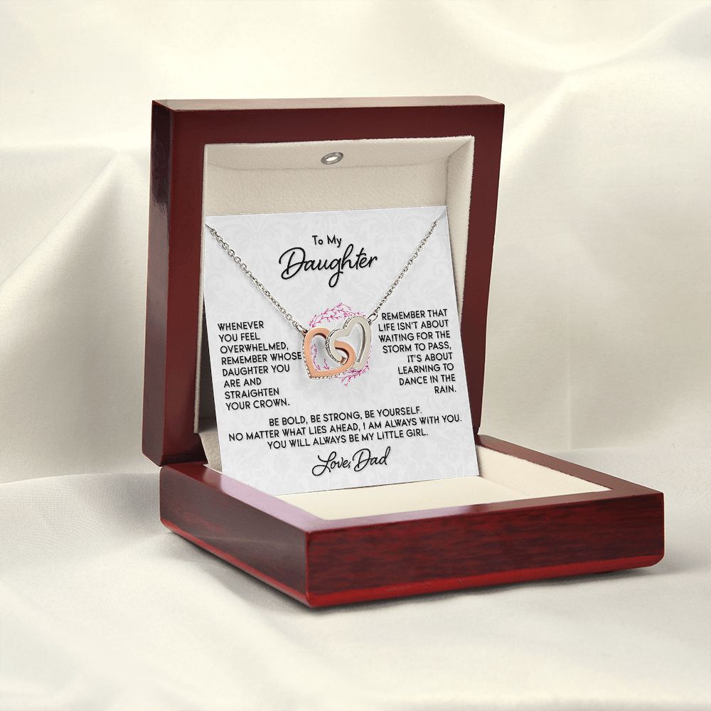 Gift for Daughter "Dance In The Rain" Love Dad Necklace Jewelry Polished Stainless Steel & Rose Gold Finish Mahogany Style Luxury Box (w/LED) 