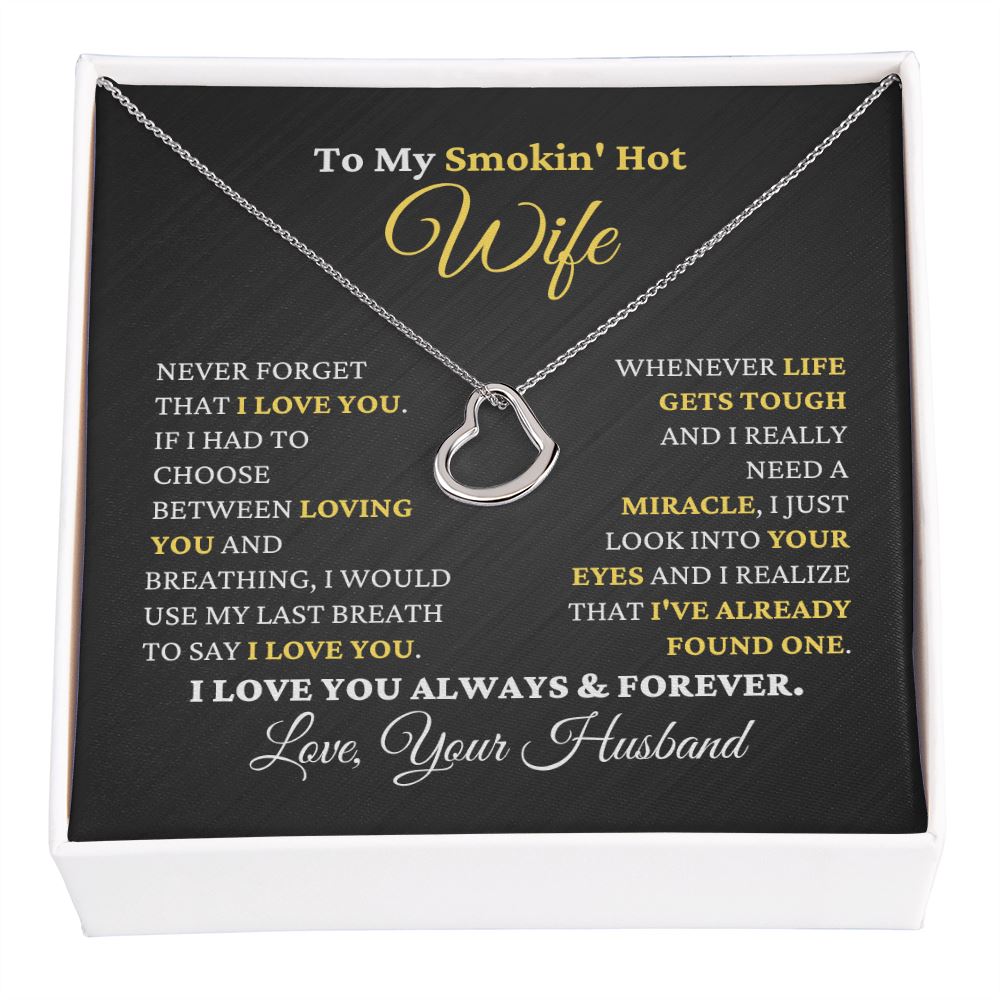 Gift for Wife "I Just Look Into Your Eyes" Heart Necklace Jewelry 14K White Gold Finish Two Toned Box 