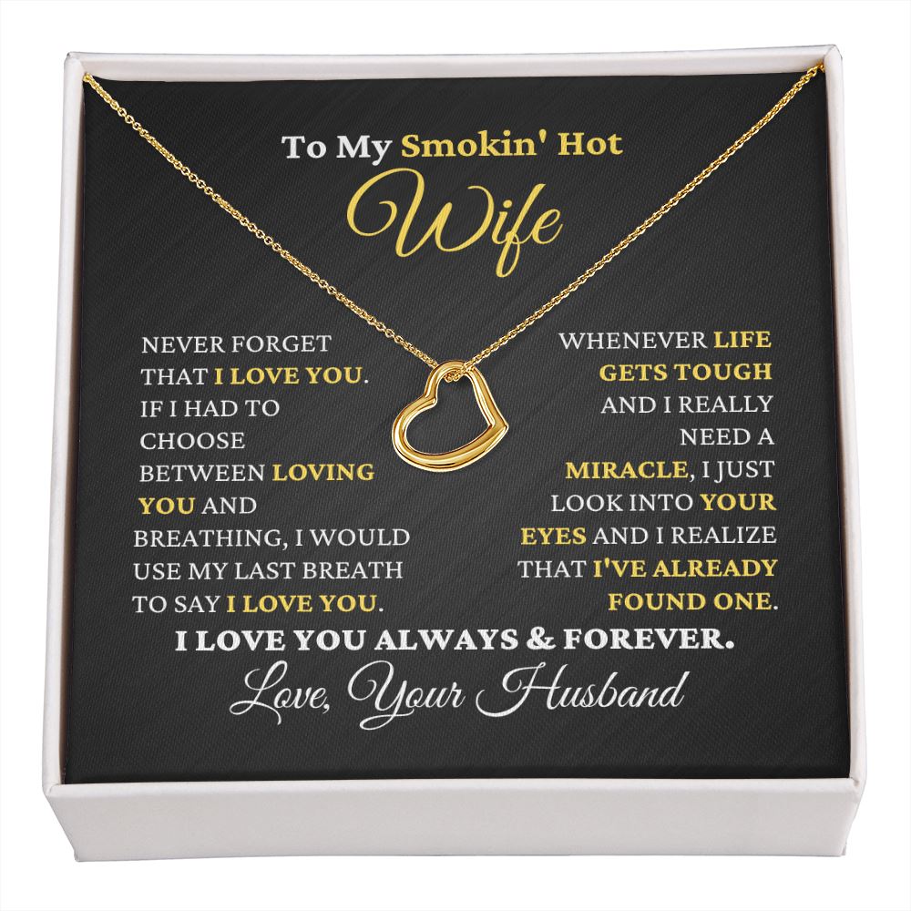 Gift for Wife "I Just Look Into Your Eyes" Heart Necklace Jewelry 18k Yellow Gold Finish Two Toned Box 