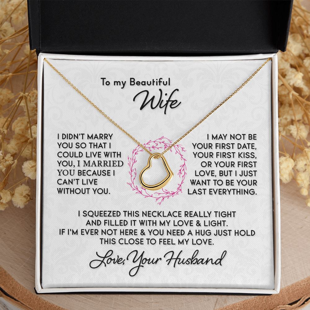 Gift for Wife "I Can't Live Without You" Heart Necklace Jewelry 18k Yellow Gold Finish Two-Toned Gift Box 