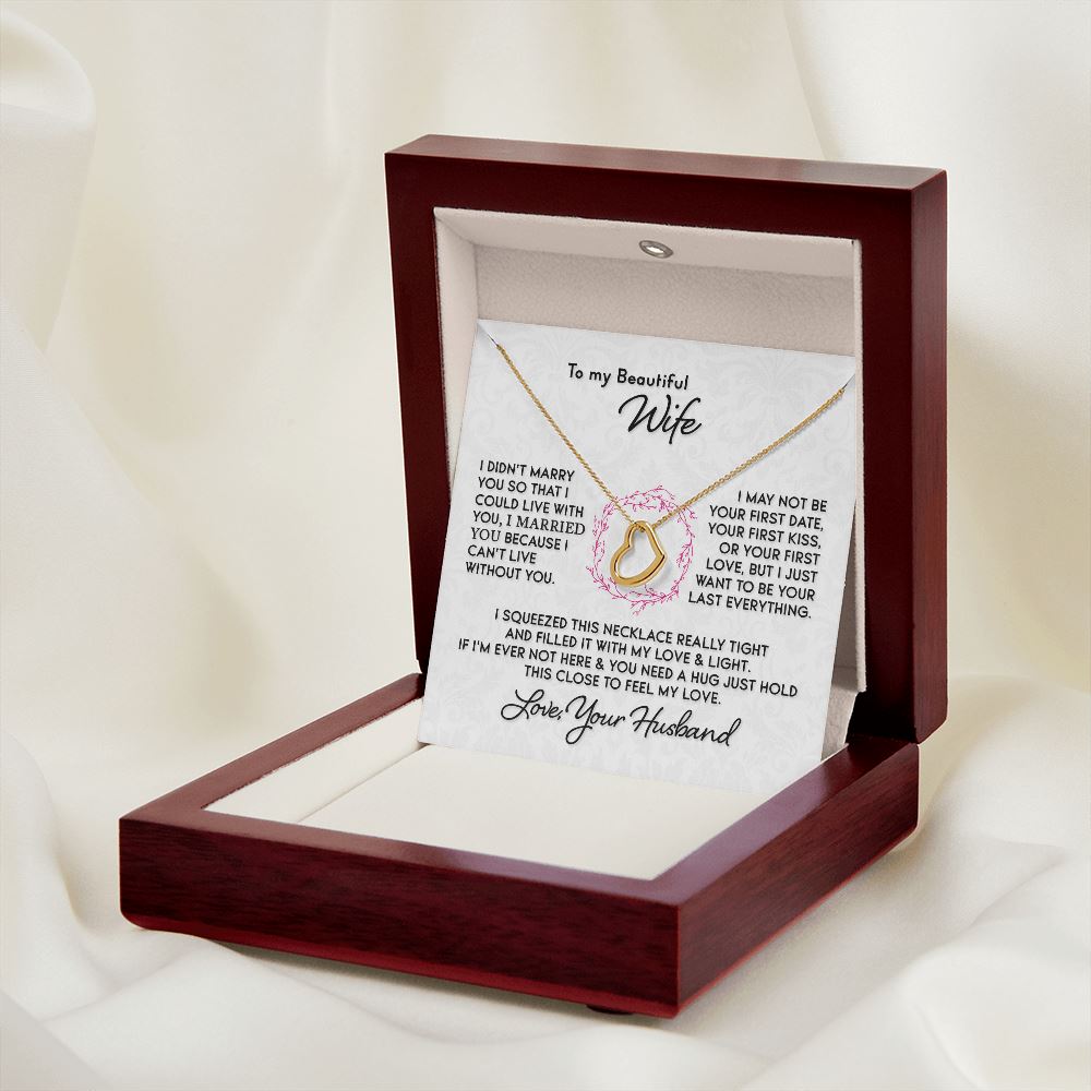 Gift for Wife "I Can't Live Without You" Heart Necklace Jewelry 18k Yellow Gold Finish Mahogany Style Luxury Box (w/LED) 