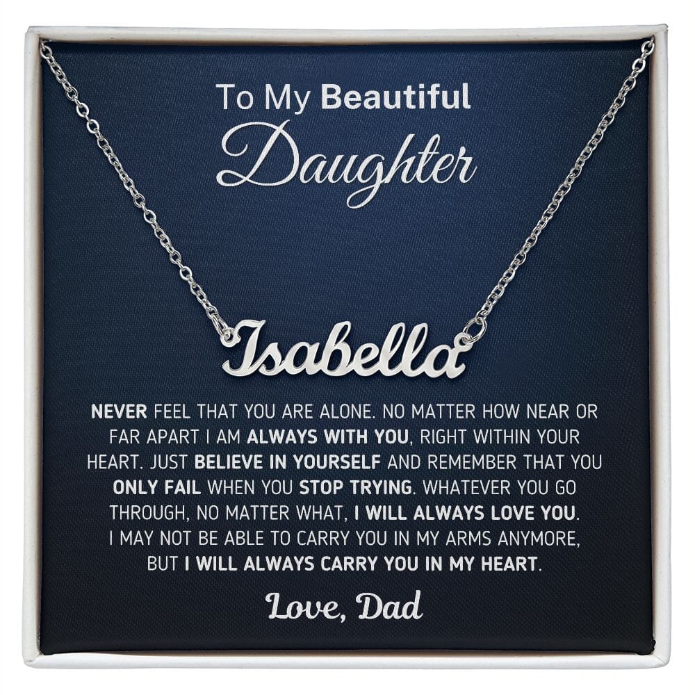 Custom Name Necklace for Daughter "Carry You In My Heart" From Dad Jewelry Polished Stainless Steel Two-Toned Gift Box 