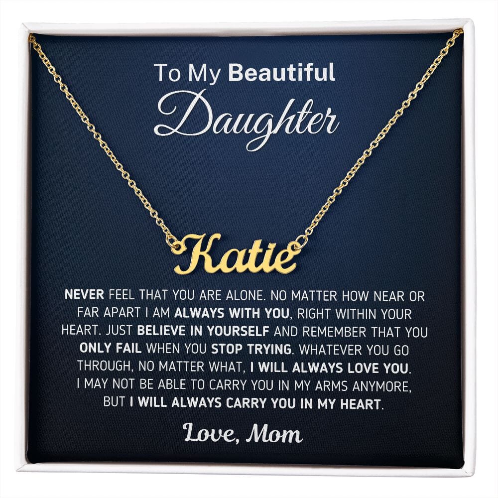 Custom Name Necklace for Daughter "Carry You In My Heart" From Mom Jewelry 18k Yellow Gold Finish Two-Toned Gift Box 
