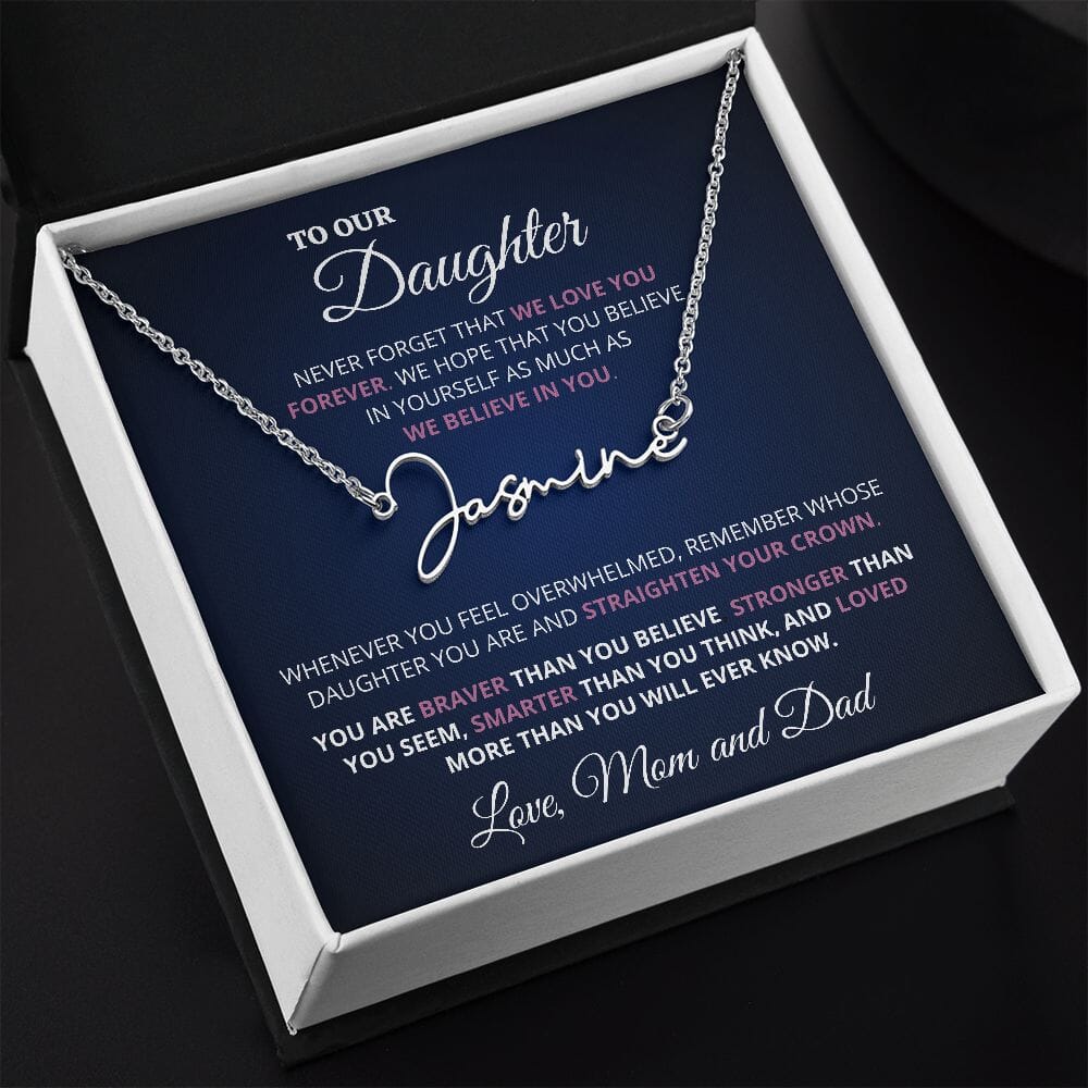 Custom Name Necklace Gift For Daughter "To Our Precious Daughter - Never Forget That We Love You" Love Mom and Dad Jewelry 