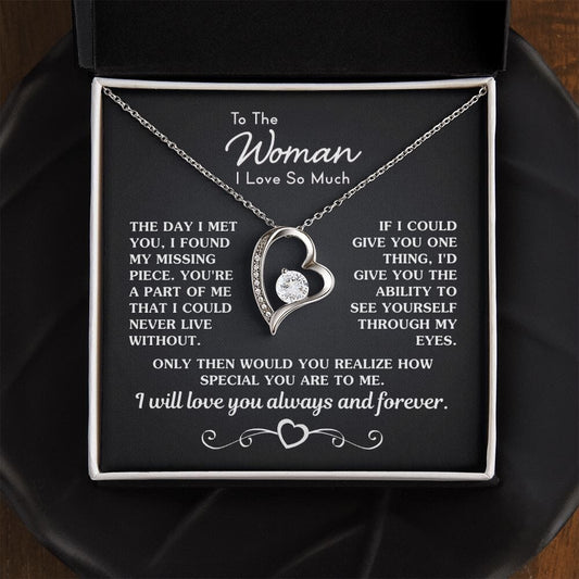 To The Woman I Love "My Missing Piece" Necklace Jewelry 14k White Gold Finish Two-Toned Gift Box 