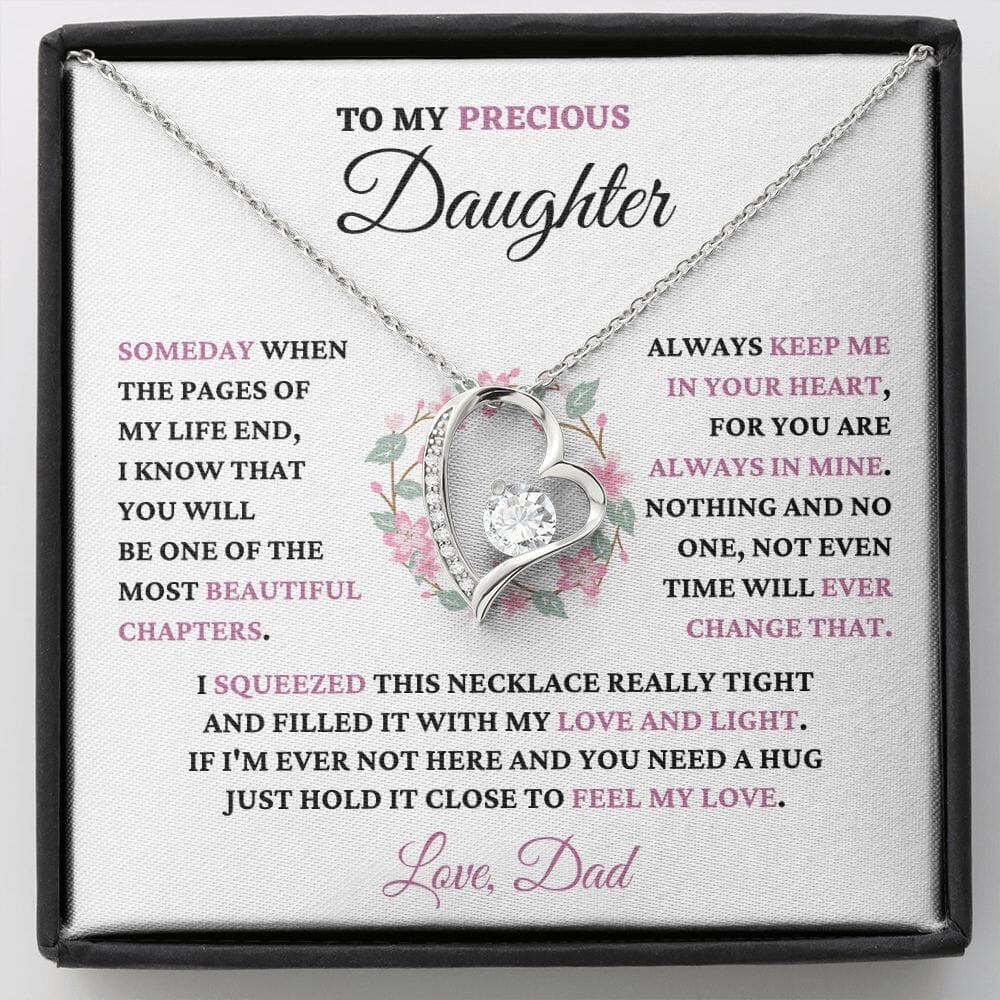 Gift For Precious Daughter Love Dad "Always Keep Me In Your Heart" Heart Necklace Jewelry 14k White Gold Finish Two-Toned Gift Box 