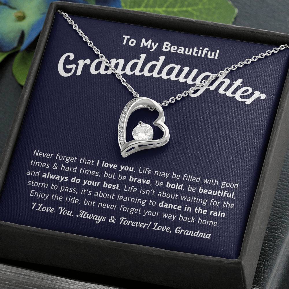 To My Beautiful Granddaughter - Never Forget That I Love You Jewelry 14k White Gold Finish 