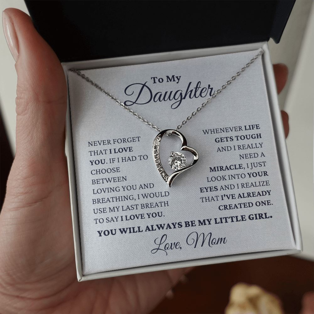 Gift for Daughter Love Mom "Never Forget That I Love You - My Little Girl" Necklace Jewelry 14k White Gold Finish Two Toned Box 