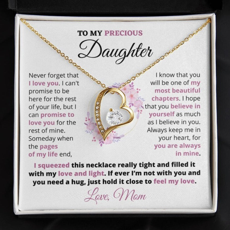 Gift For Precious Daughter "Always Keep Me In Your Heart" Love Mom Heart Necklace Jewelry 18k Yellow Gold Finish Two-Toned Gift Box 
