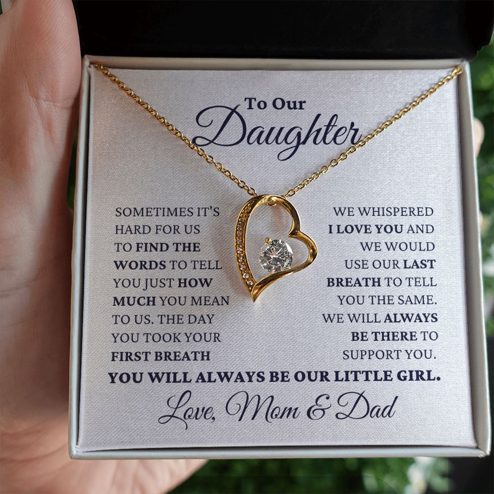 Gift for Daughter Love Mom and Dad "Our Little Girl" Necklace Jewelry 18k Yellow Gold Finish Two Toned Box 