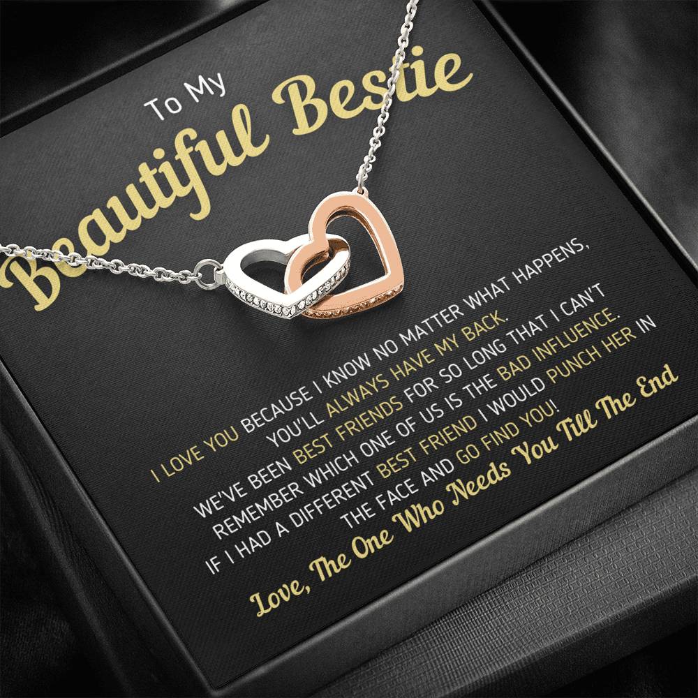 "To My Beautiful Bestie - I Need You To The End" Hearts Necklace Jewelry Standard Box 