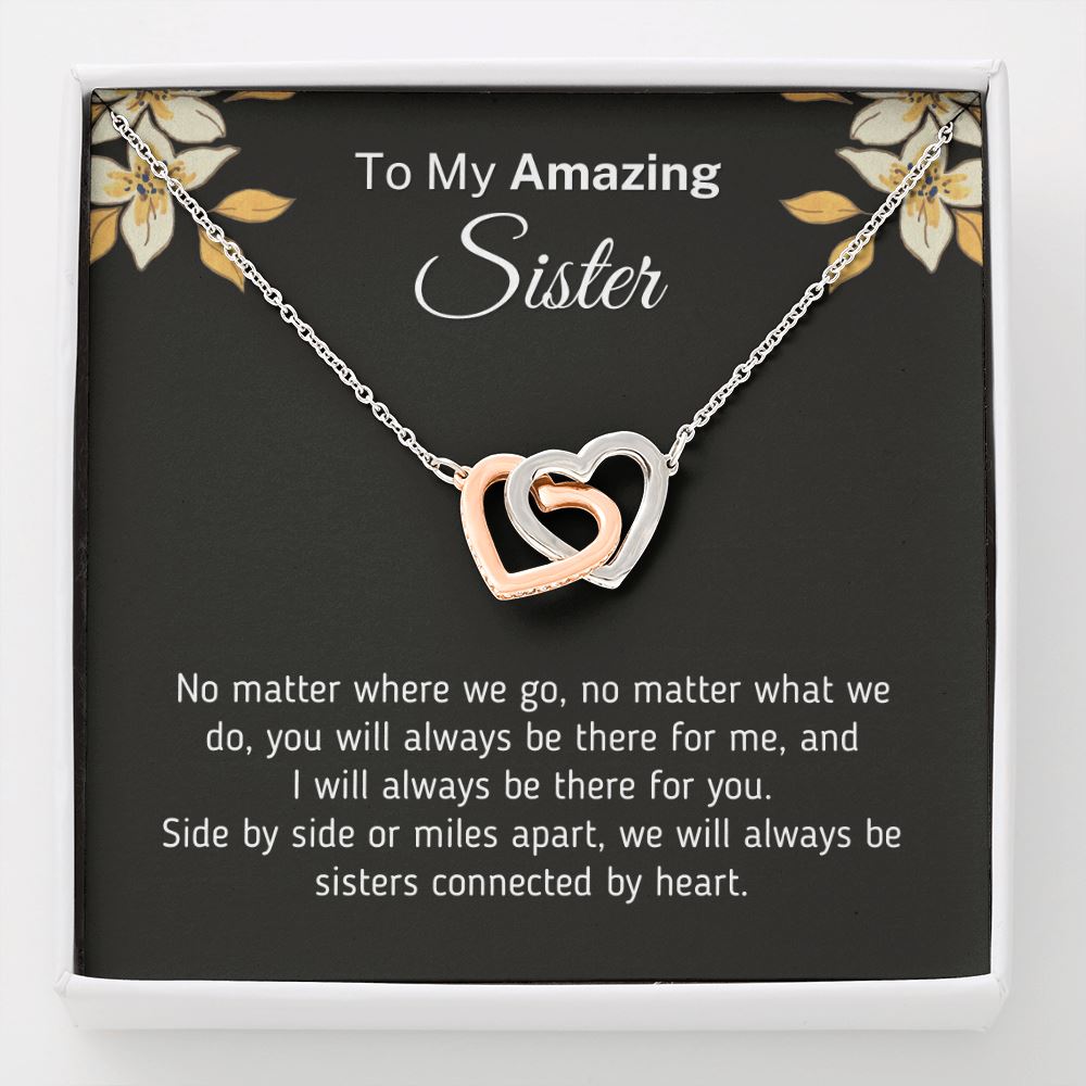 Beautiful Necklace for Sister "Connected By Heart" Jewelry Two Toned Box 