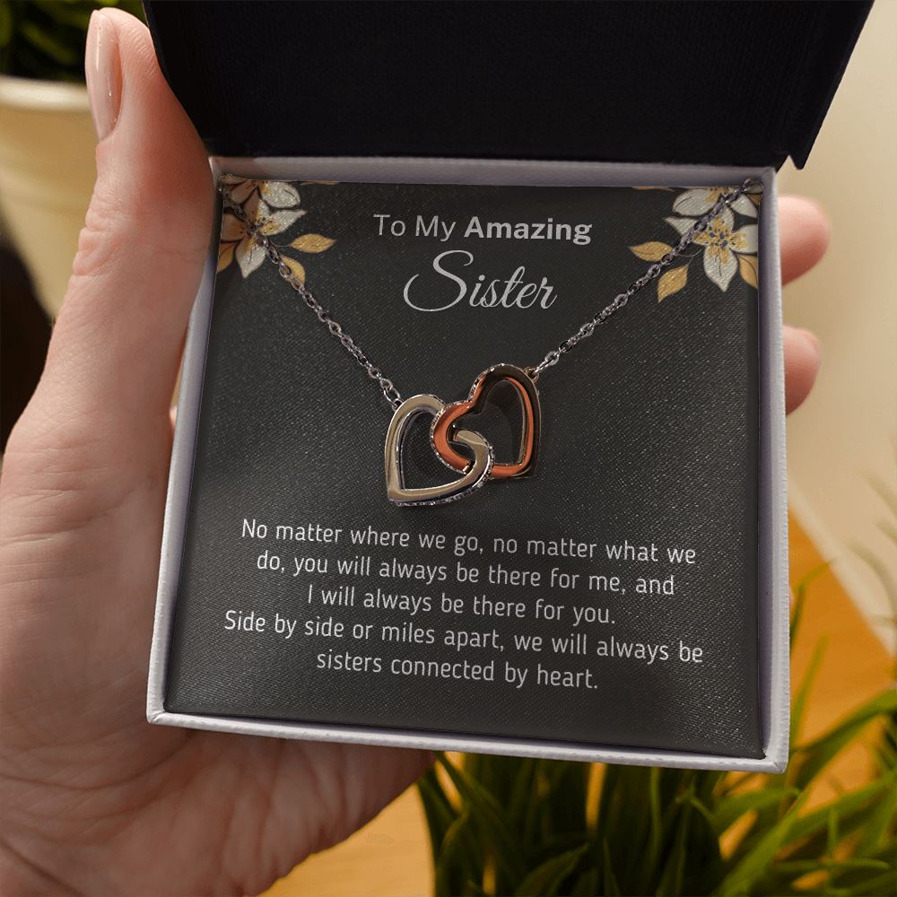 Beautiful Necklace for Sister "Connected By Heart" Jewelry 