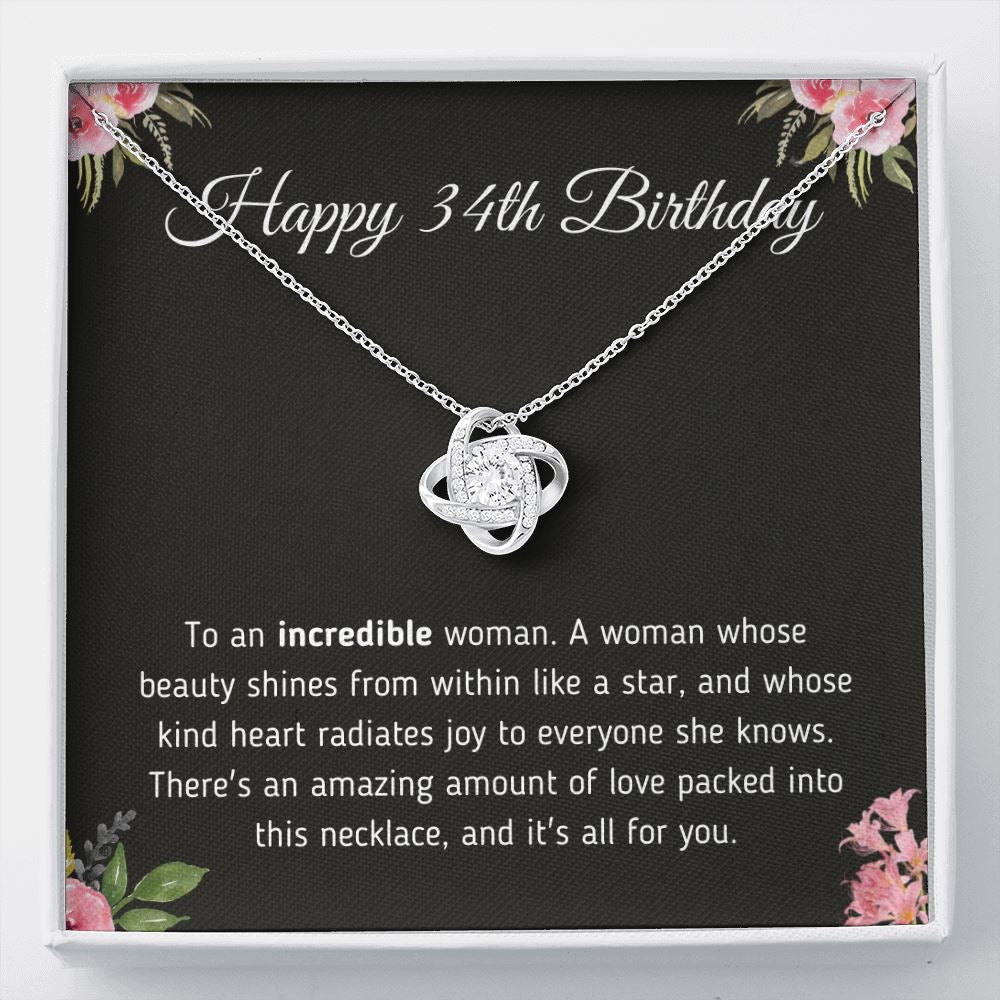 Happy 34th Birthday "To An Incredible Woman" Necklace Jewelry Two-Toned Gift Box 