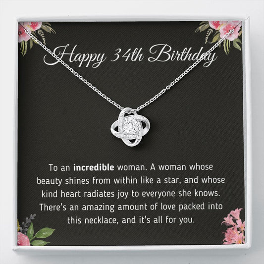 Happy 34th Birthday "To An Incredible Woman" Necklace Jewelry Two-Toned Gift Box 