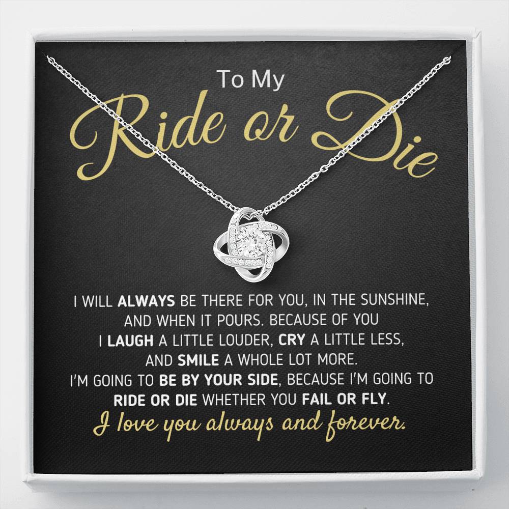 "To My Ride or Die - Fail or Fly" Knot Necklace Jewelry Standard Box 