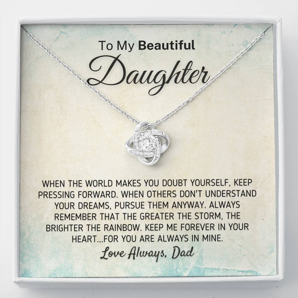 "To My Beautiful Daughter - The Greater The Storm" Love Dad Necklace (0114) Jewelry Two-Toned Gift Box 