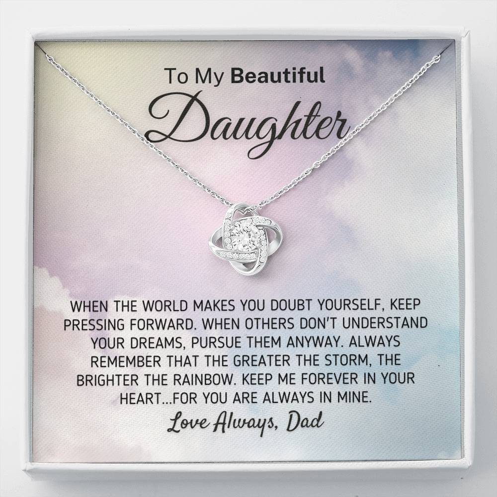 "To My Beautiful Daughter - The Greater The Storm" Love Dad Necklace (0110) Jewelry Two-Toned Gift Box 