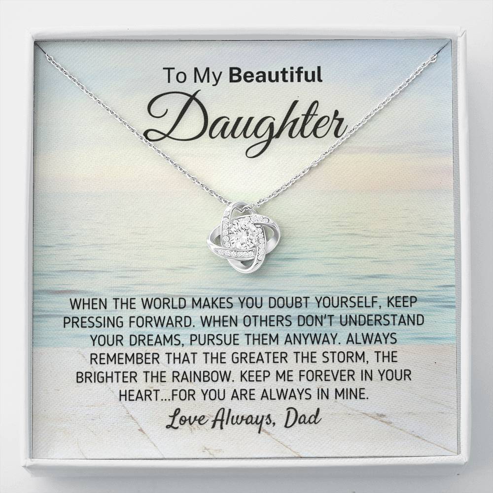 "To My Beautiful Daughter - The Greater The Storm" Love Dad Necklace (0116) Jewelry Two-Toned Gift Box 