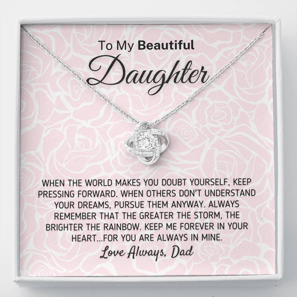 "To My Beautiful Daughter - The Greater The Storm" Love Dad Necklace (0117) Jewelry Two-Toned Gift Box 