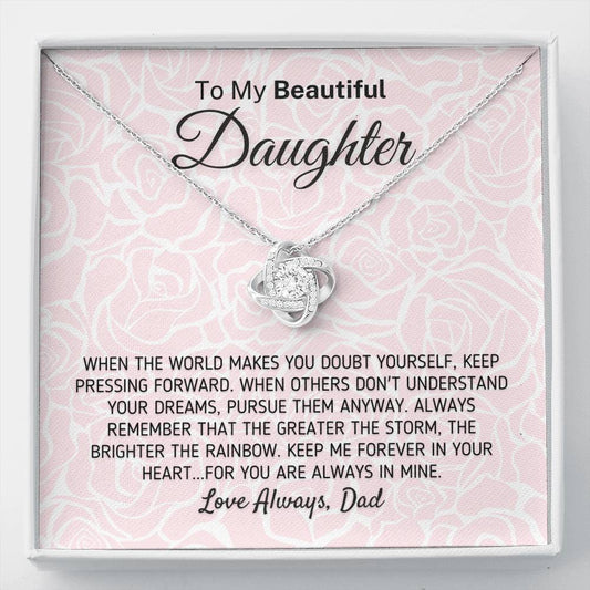 "To My Beautiful Daughter - The Greater The Storm" Love Dad Necklace (0117) Jewelry Two-Toned Gift Box 