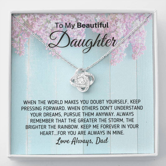 "To My Beautiful Daughter - The Greater The Storm" Love Dad Necklace (0118) Jewelry Two-Toned Gift Box 