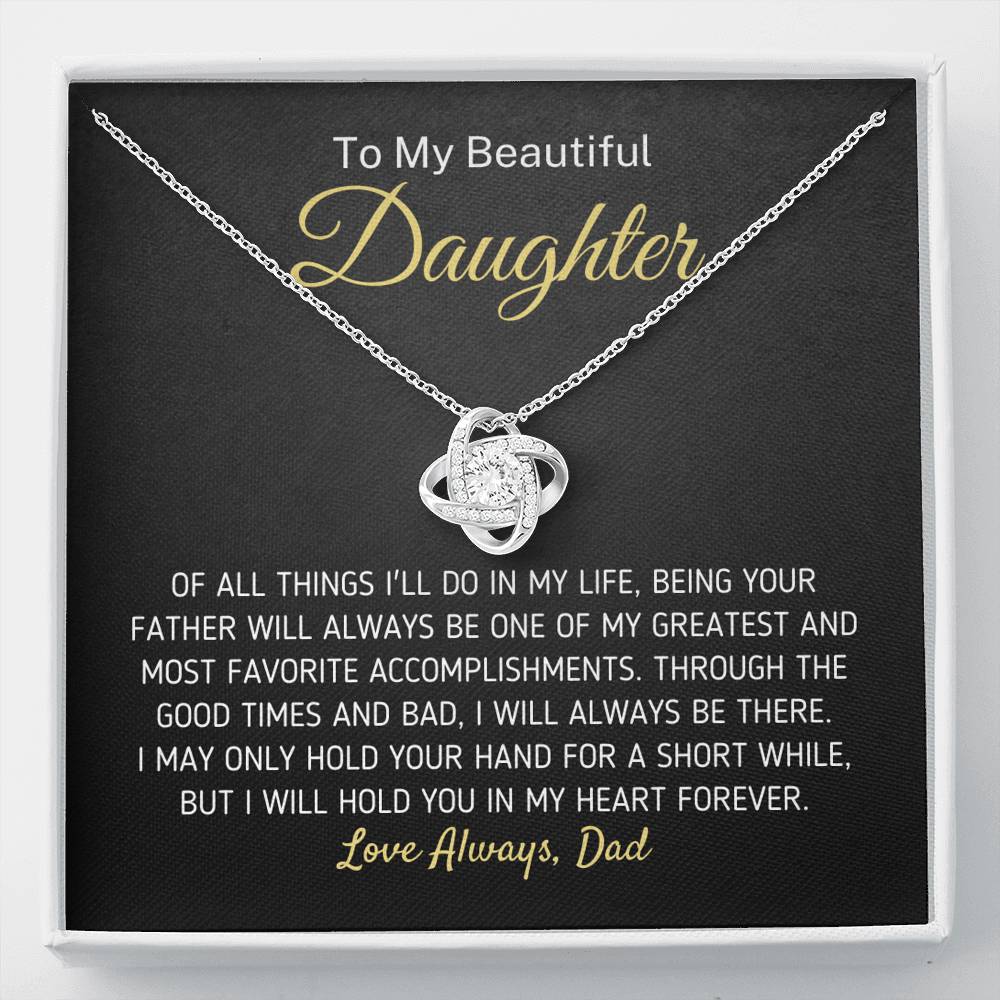 "To My Beautiful Daughter - I Will Hold You In My Heart Forever" Knot Necklace (0101) Jewelry Two-Toned Gift Box 