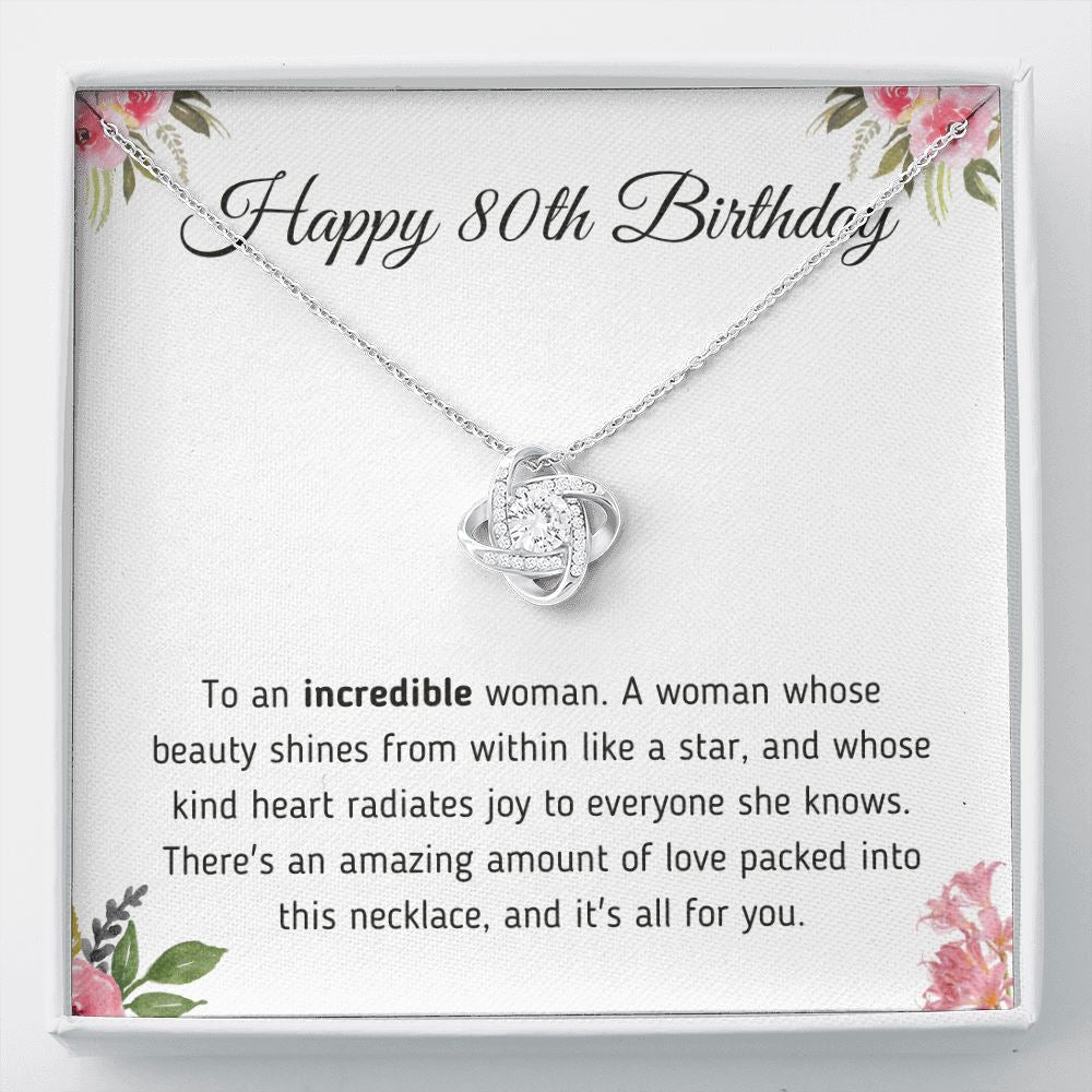 Happy 80th Birthday Gift - Necklace and Message Card Jewelry Two-Toned Gift Box 