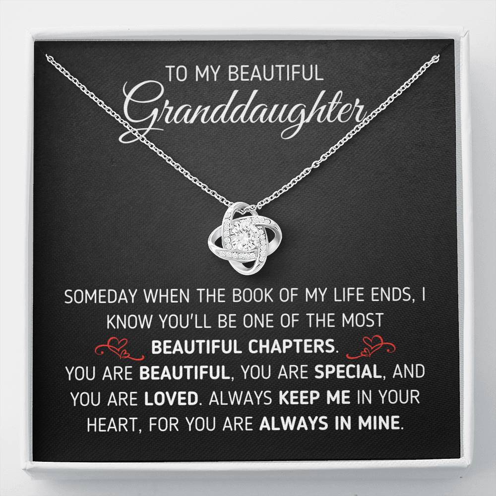 "To My Beautiful Granddaughter - Book Of My Life" Eternal Love Knot Necklace (0075) Jewelry Standard Box 