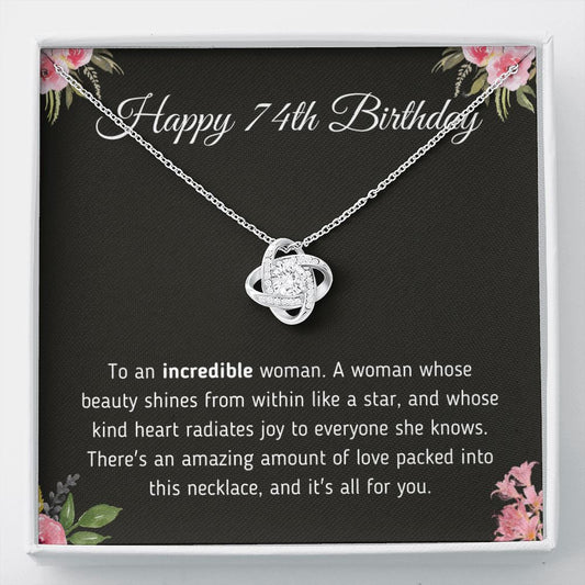 Happy 74th Birthday Necklace Jewelry Two-Toned Gift Box 