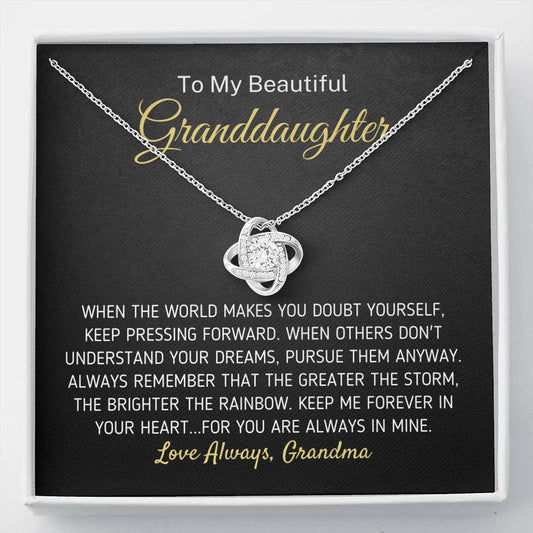 "To My Beautiful Granddaughter - The Greater The Storm" Love Grandma Necklace (0098) Jewelry Two-Toned Gift Box 