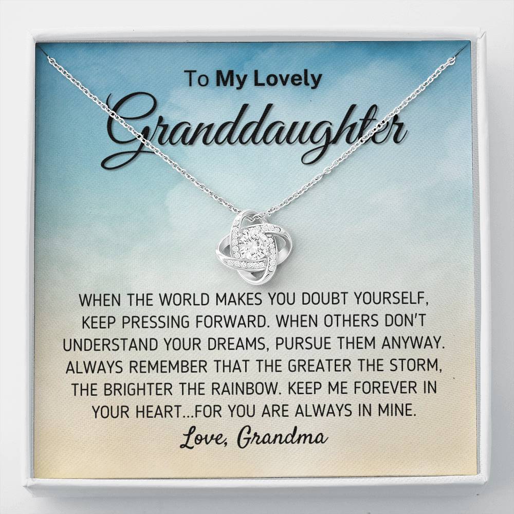 Gift for Granddaughter - "The Greater The Storm" Love Grandma - Necklace (0130) Jewelry Two-Toned Gift Box 