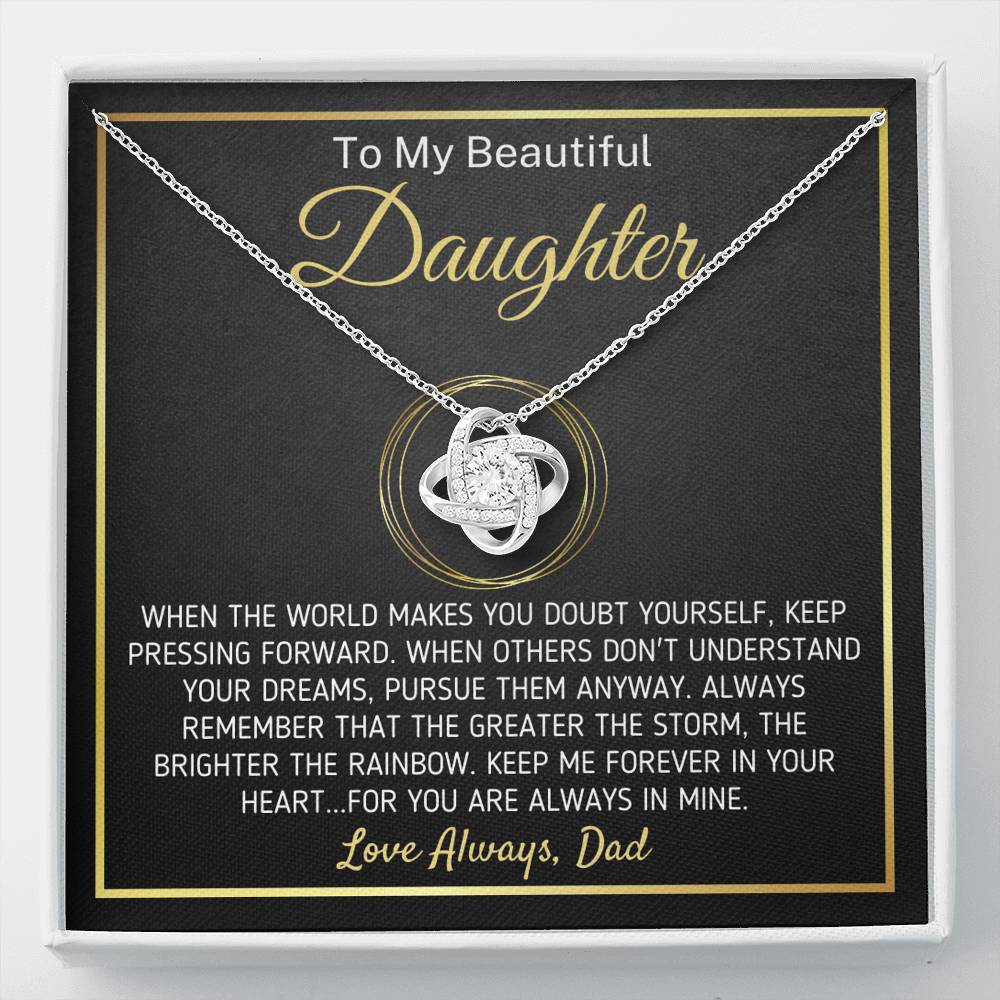 "To My Beautiful Daughter - The Greater The Storm" Love Dad Necklace (0106) Jewelry Two-Toned Gift Box 