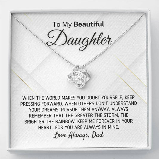"To My Beautiful Daughter - The Greater The Storm" Love Dad Necklace (0107) Jewelry Two-Toned Gift Box 