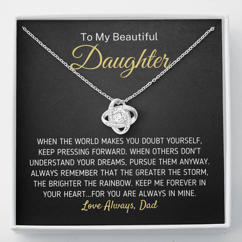 "To My Beautiful Daughter - The Greater The Storm" Love Dad Necklace (0088) Jewelry Two-Toned Gift Box 