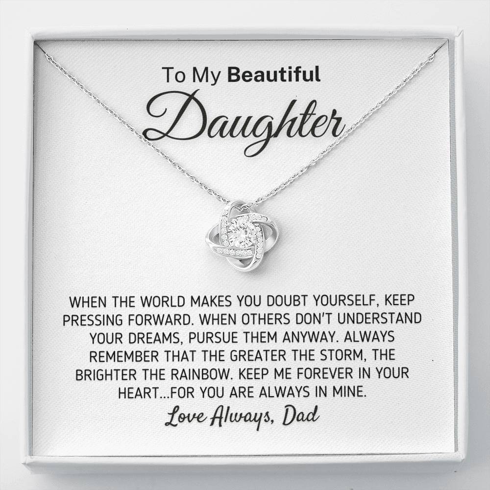 "To My Beautiful Daughter - The Greater The Storm" Love Dad Necklace (0108) Jewelry Two-Toned Gift Box 