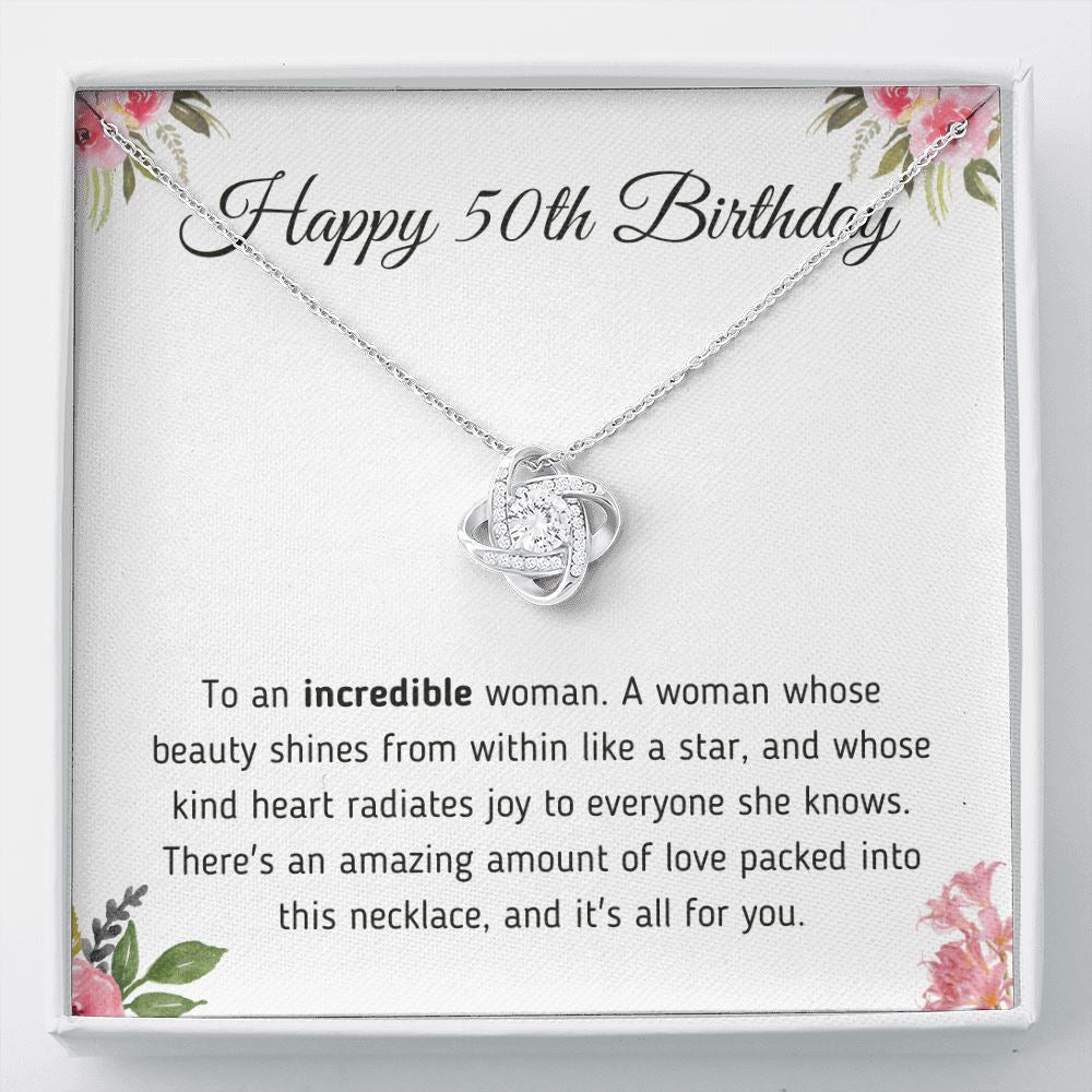 Happy 50th Birthday Gift - Necklace and Message Card Jewelry Two-Toned Gift Box 