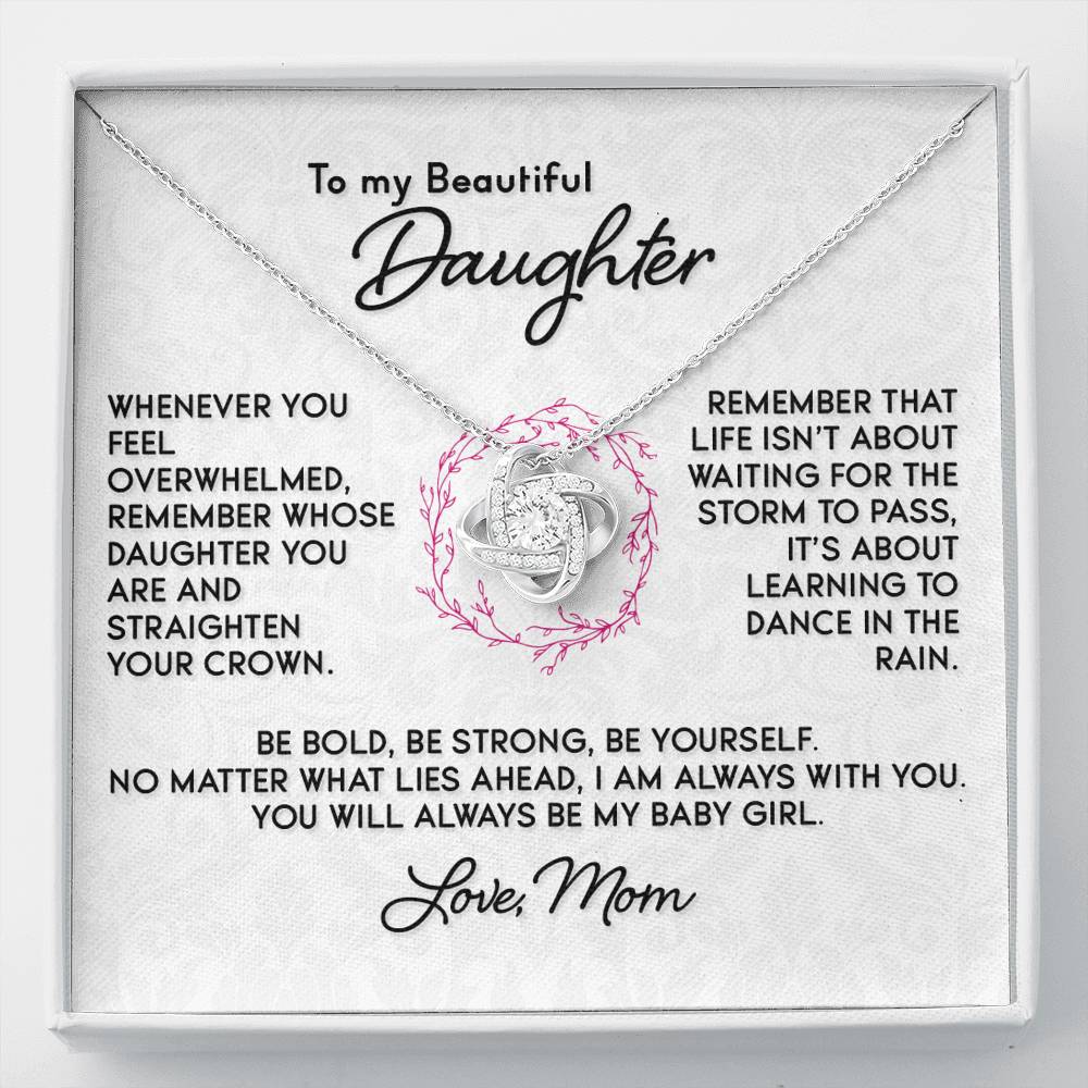 Gift for Daughter - "Learning To Dance In The Rain" Love Mom - Necklace Jewelry Two-Toned Gift Box 