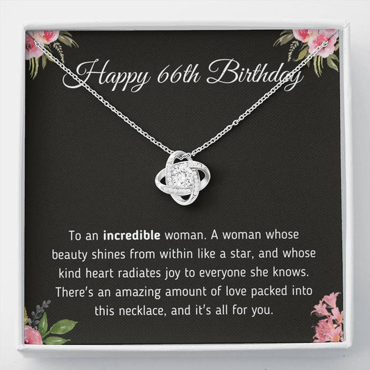 Happy Birthday - 66th Love Knot Necklace Jewelry Two-Toned Gift Box 