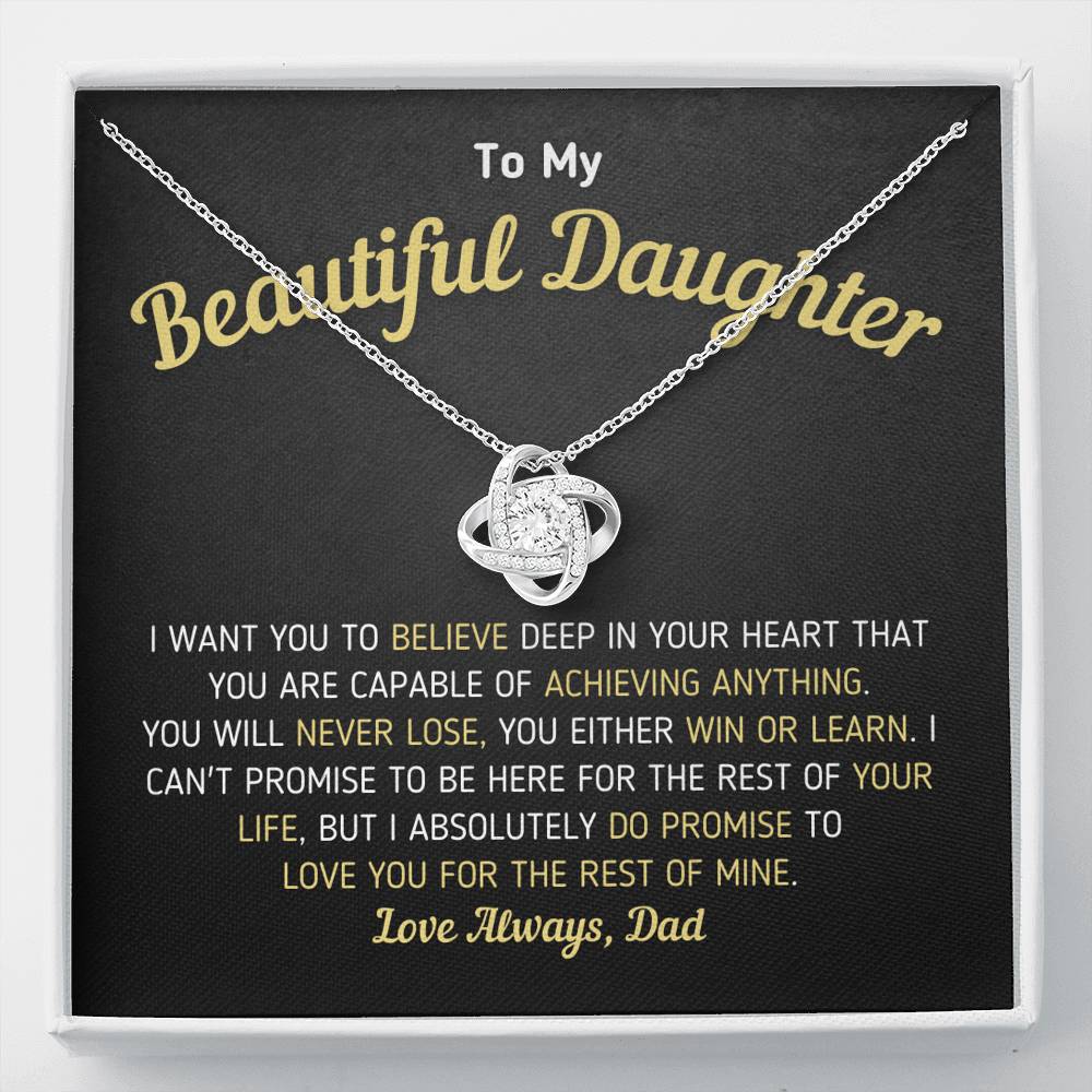 "To My Beautiful Daughter - Love You For The Rest Of Mine" Knot Necklace Jewelry Standard Box 