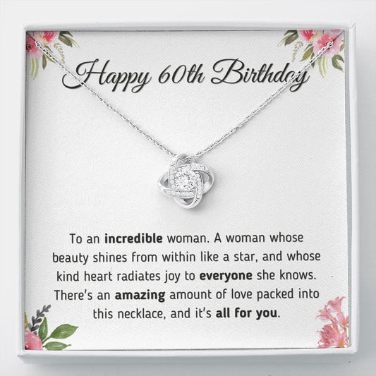 Happy 60th Birthday Gift - Necklace and Message Card Jewelry Two-Toned Gift Box 