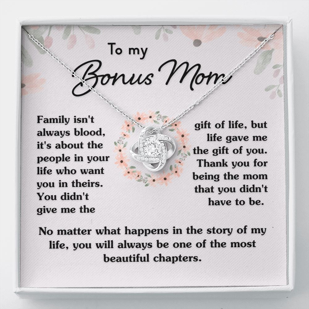 Gift For Bonus Mom "Most Beautiful Chapters" Necklace Jewelry Two Toned Box 