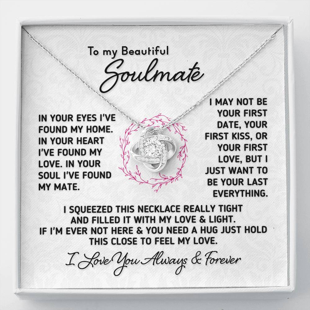 Gift for Soulmate "In Your Eyes I've Found My Home" Knot Necklace Jewelry Two-Toned Gift Box 