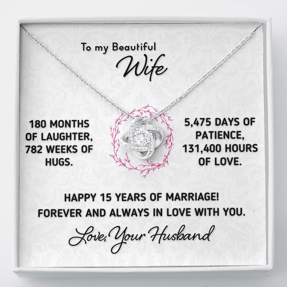 Gift for Wife - Happy 15 Year Anniversary Necklace Jewelry Two-Toned Gift Box 