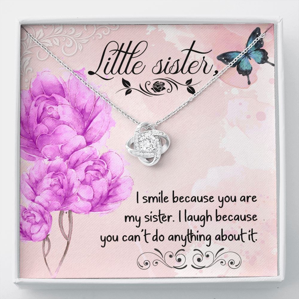 Funny Birthday Gift for Little Sister "I Smile Because You Are My Sister" Necklace Jewelry Two-Toned Gift Box 